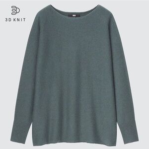 Uniqlo Women 3D Knit Sweater Lambswool Blend Slate Green Size Small